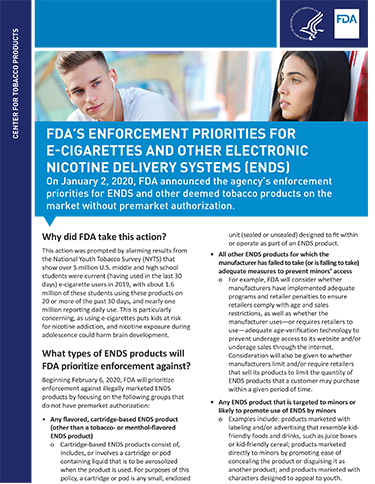 FDA's Enforcement Priorities for E-Cigarettes and Other Electronic Nicotine Delivery Systems fact sheet