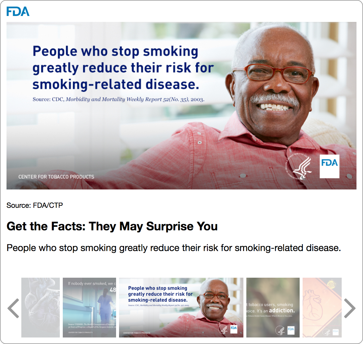 This widget contains five gallery images about the health effects of tobacco use.