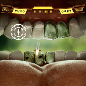 The game simulates gum disease and tooth loss caused by smoking cigarettes. Play the game to see how smoking can damage your teeth.